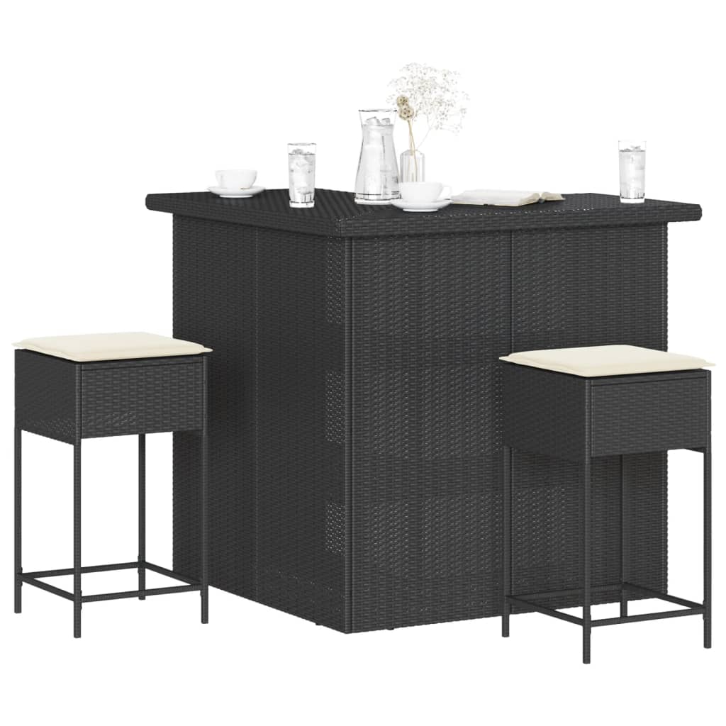barst til haven 3 dele med hynder polyrattan sort