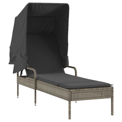 liggestole 2 stk. med baldakiner og bord polyrattan grå