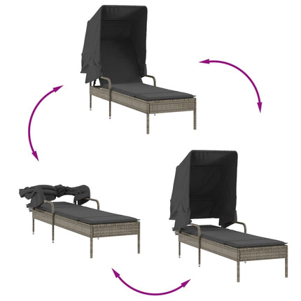 liggestole 2 stk. med baldakiner og bord polyrattan grå