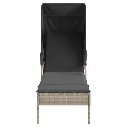 liggestole 2 stk. med baldakiner og bord polyrattan lysegrå