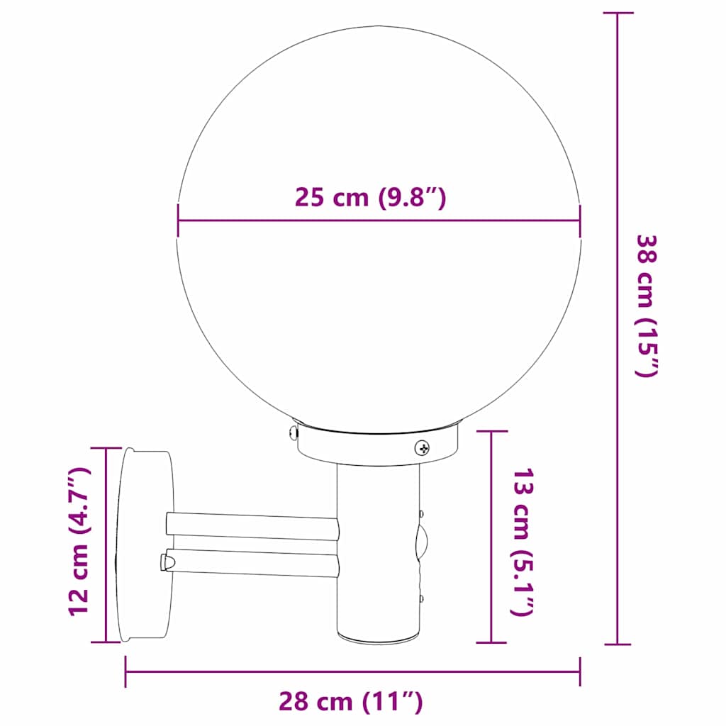 Udendørs væglampe Sort 28 x 25 x 38 cm Rustfrit stål
