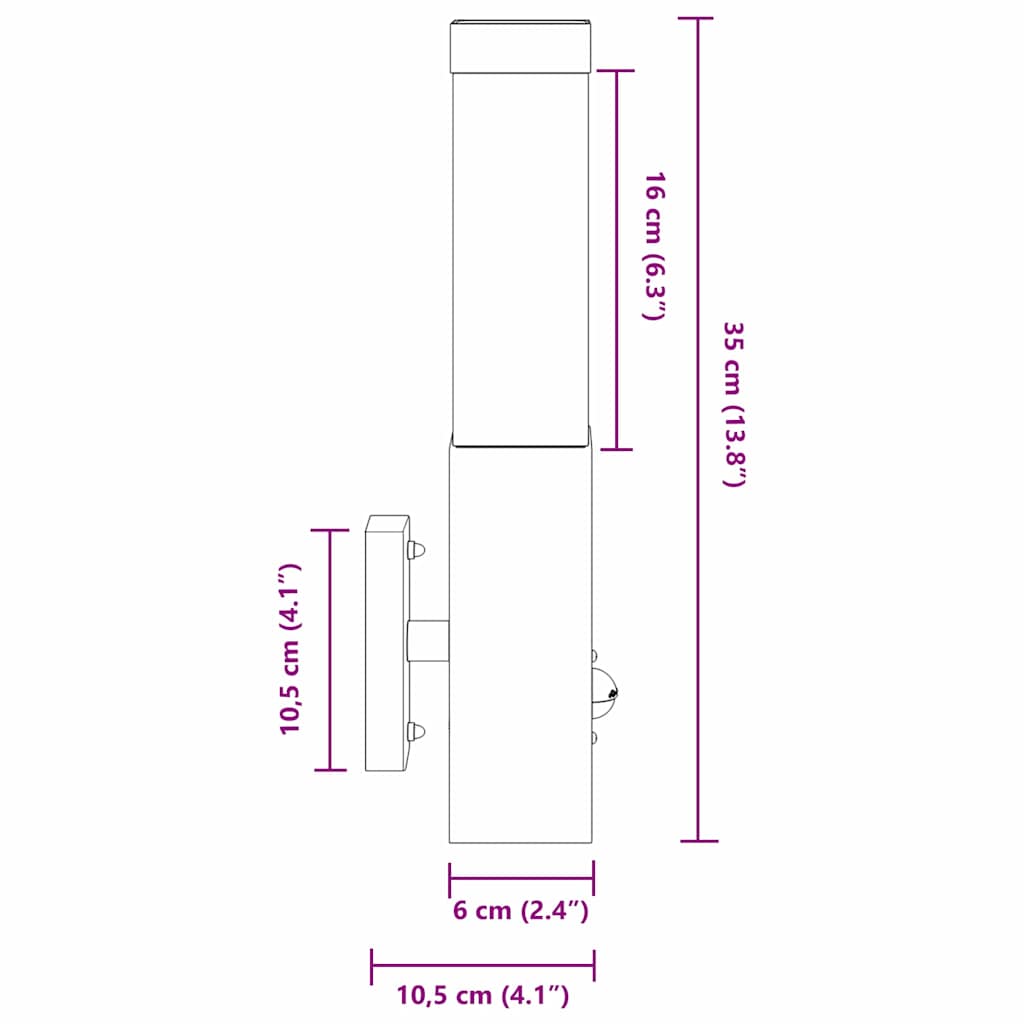 Udendørs væglampe Sølv 10.5 x 6 x 35 cm Rustfrit stål