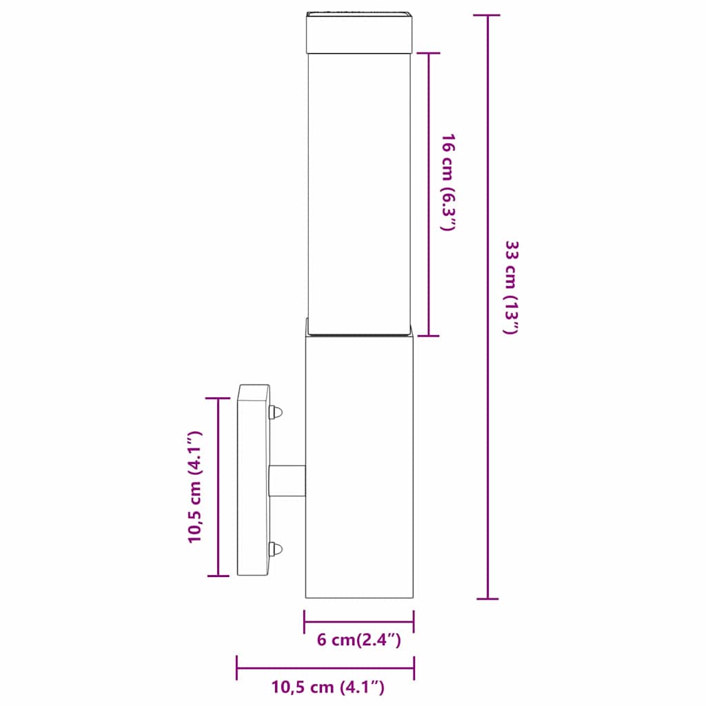 Udendørs væglampe Sort 10.5 x 6 x 35 cm Rustfrit stål
