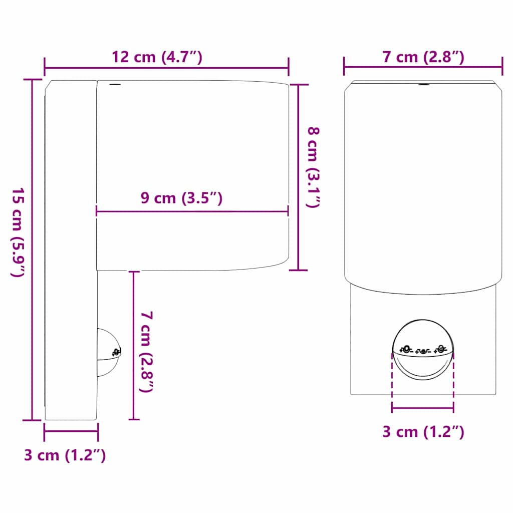 Udendørs væglampe Sort 12 x 7 x 15 cm Rustfrit stål