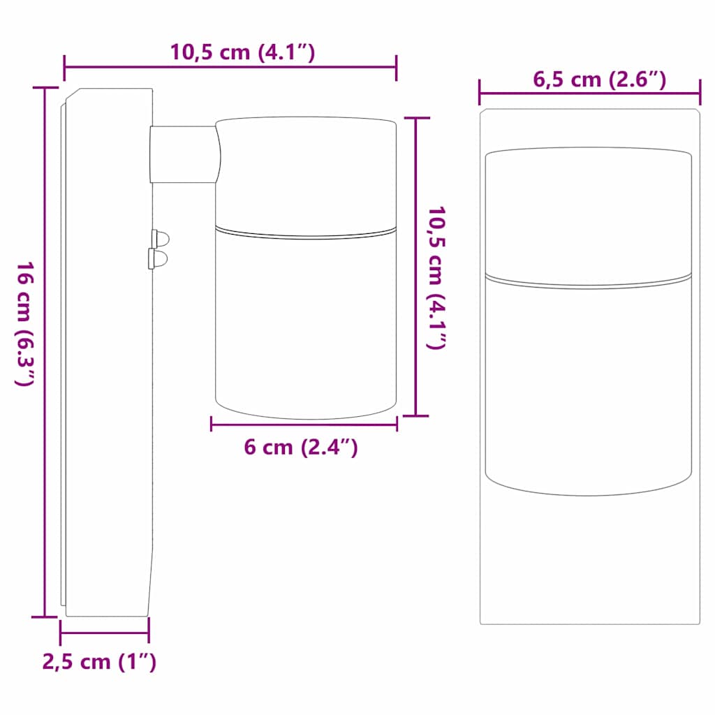 Udendørs væglampe Sølv 6.5 x 10.5 x 16 cm Rustfrit stål