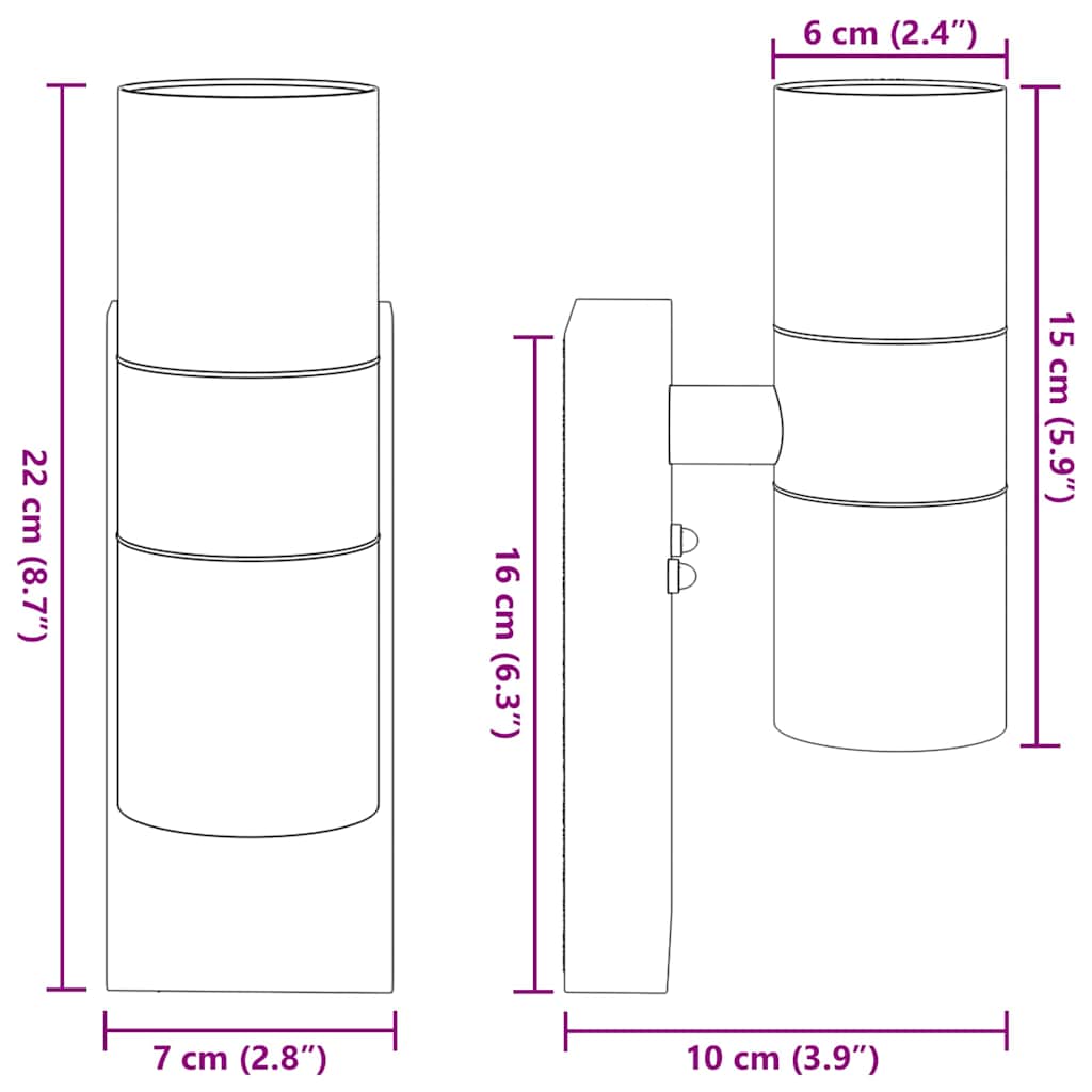 Udendørs væglampe Sølv 7 x 10 x 22 cm Rustfrit stål