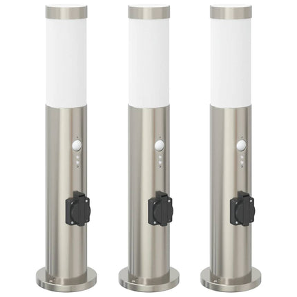 pullertlamper med sensor og stikkontakt 3 stk. 50 cm rustfrit stål IP44