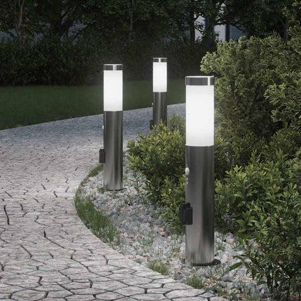pullertlamper med sensor og stikkontakt 3 stk. 50 cm rustfrit stål IP44