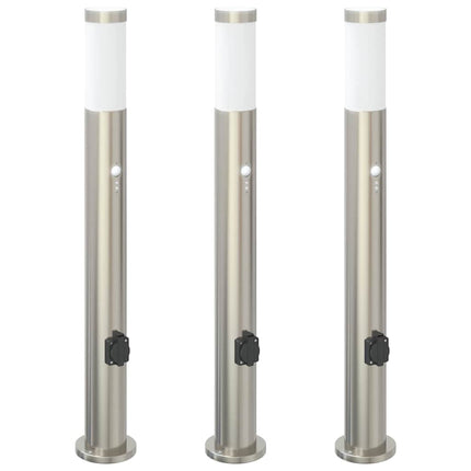 pullertlamper med sensor og stikkontakt 3 stk. 80 cm rustfrit stål IP44