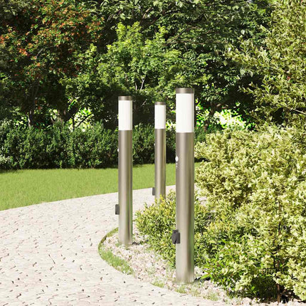 pullertlamper med sensor og stikkontakt 3 stk. 80 cm rustfrit stål IP44