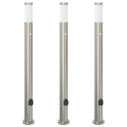 pullertlamper med sensor og stikkontakt 3 stk. 110 cm rustfrit stål IP44