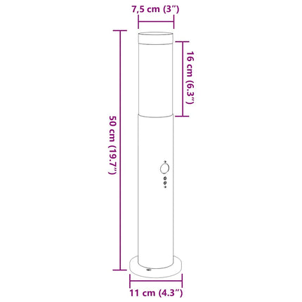pullertlamper med sensor 3 stk. 50 cm rustfrit stål IP44