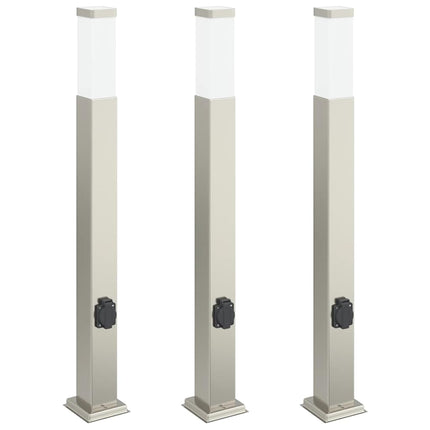 pullertlamper med stikkontakt 3 stk. 80 cm rustfrit stål IP44