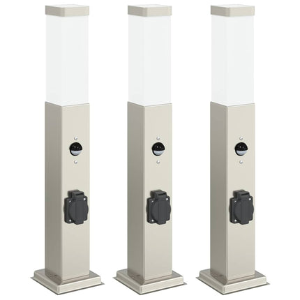 pullertlamper med sensor og stikkontakt 3 stk. 50 cm rustfrit stål IP44