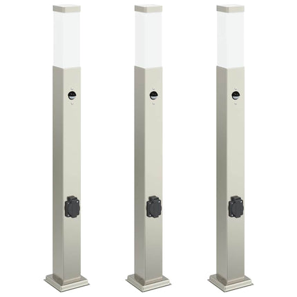 pullertlamper med sensor og stikkontakt 3 stk. 80 cm rustfrit stål IP44