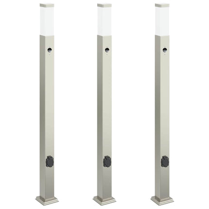 pullertlamper med sensor og stikkontakt 3 stk. 110 cm rustfrit stål IP44