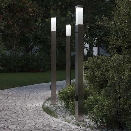 pullertlamper med sensor og stikkontakt 3 stk. 110 cm rustfrit stål IP44