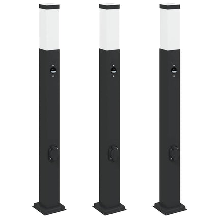 pullertlamper med sensor og stikkontakt 3 stk. 80 cm sort IP44