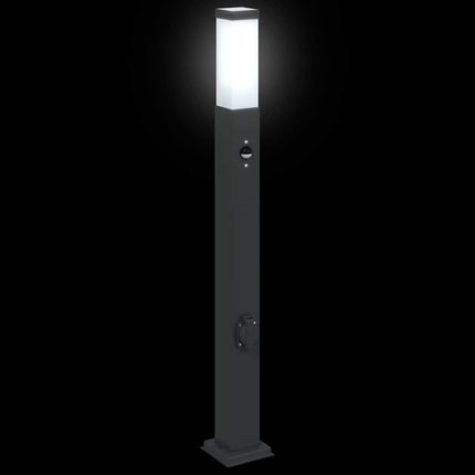 pullertlamper med sensor og stikkontakt 3 stk. 80 cm sort IP44