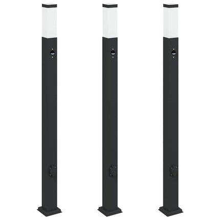 pullertlamper med sensor og stikkontakt 3 stk. 110 cm sort IP44
