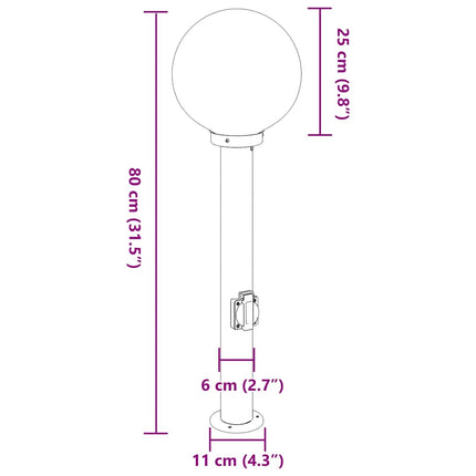 pullertlampe med stikkontakt 80 cm rustfrit stål IP44