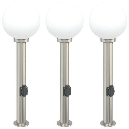 pullertlamper med stikkontakt 3 stk. 80 cm rustfrit stål IP44