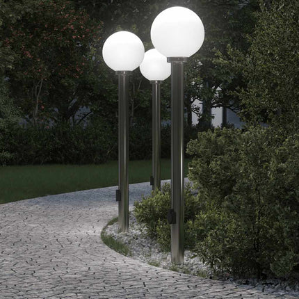 pullertlamper med stikkontakt 3 stk. 120 cm rustfrit stål IP44