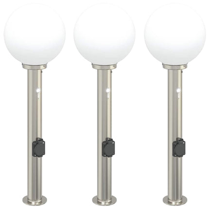 pullertlamper med sensor og stikkontakt 3 stk. 80 cm rustfrit stål IP44
