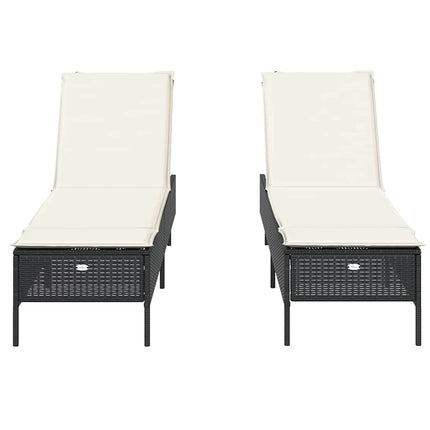 liggestole 2 stk. med hynder polyrattan sort