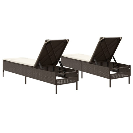 liggestole 2 stk. med hynder polyrattan brun