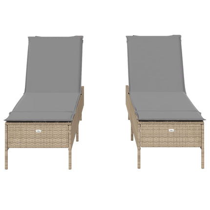 liggestole 2 stk. med hynder polyrattan beige