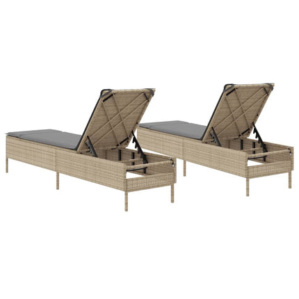 liggestole 2 stk. med hynder polyrattan beige