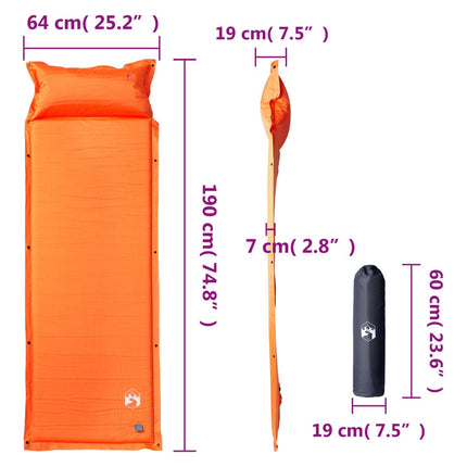 1-personers campingmadras med pude selvoppustelig orange