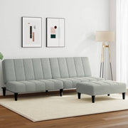 2-personers sovesofa med fodskammel velour lysegrå
