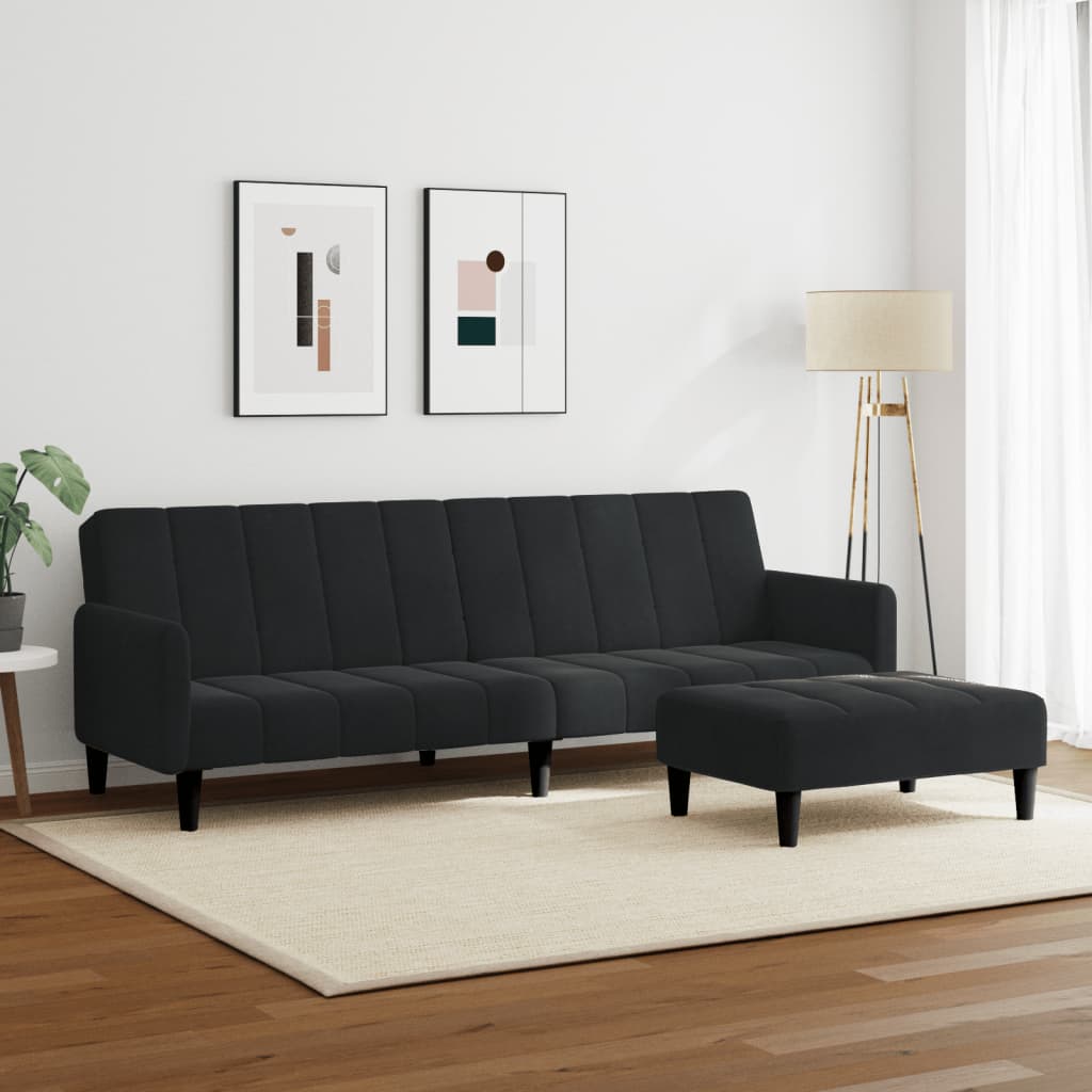 2-personers sovesofa med fodskammel velour sort