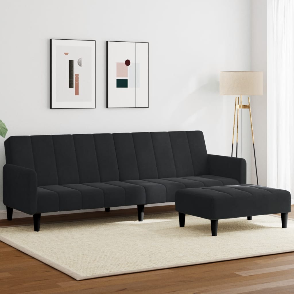 2-personers sovesofa med fodskammel velour sort