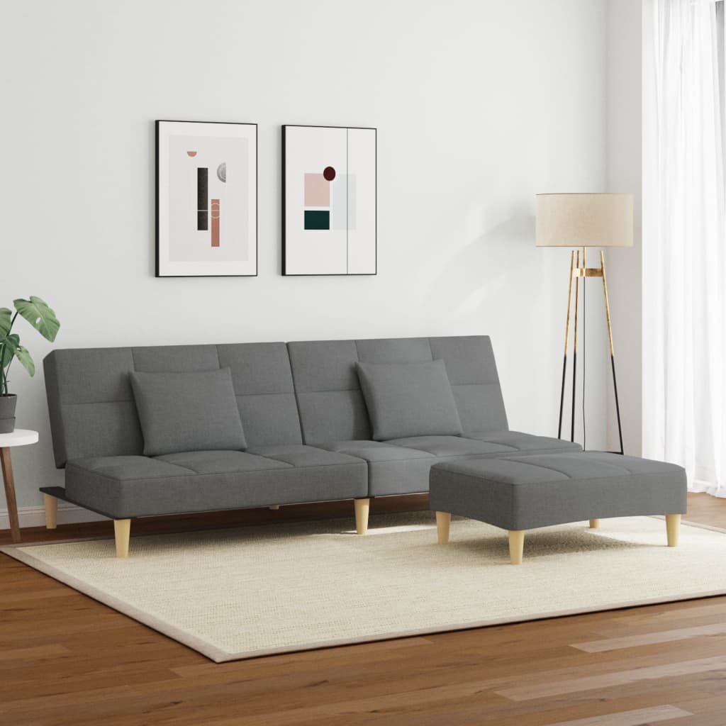 2-personers sovesofa med fodskammel stof mørkegrå