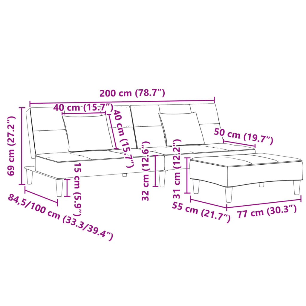 2-personers sovesofa med fodskammel stof mørkegrå