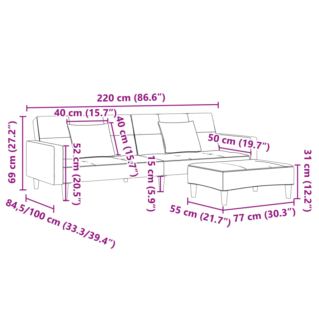 2-personers sovesofa med fodskammel stof stof