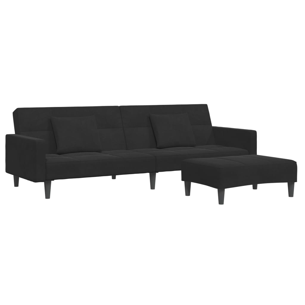 2-personers sovesofa med fodskammel velour sort