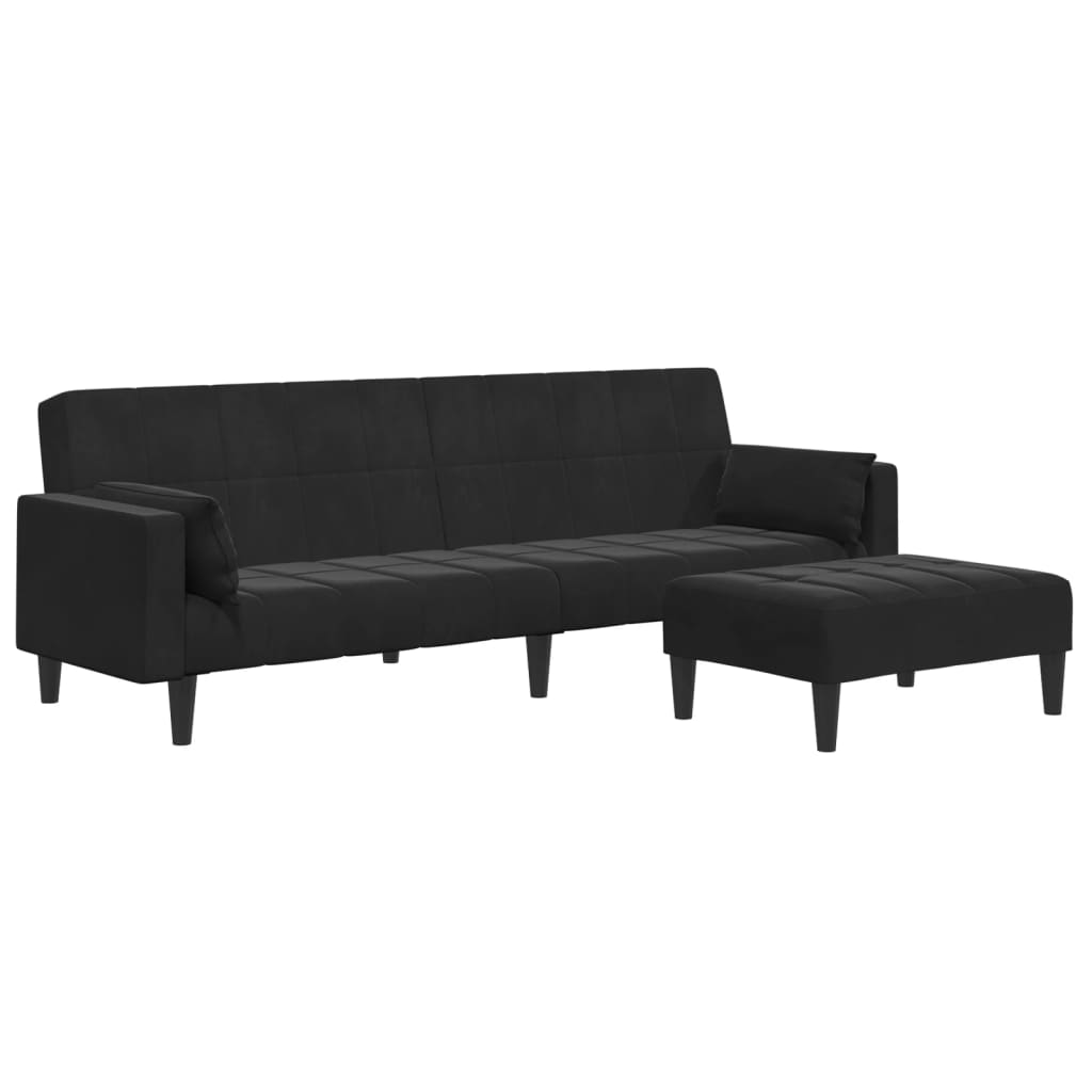 2-personers sovesofa med fodskammel velour sort