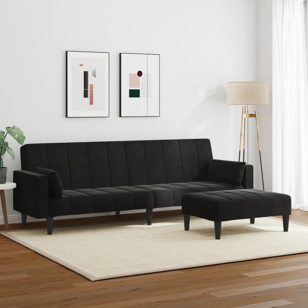 2-personers sovesofa med fodskammel velour sort