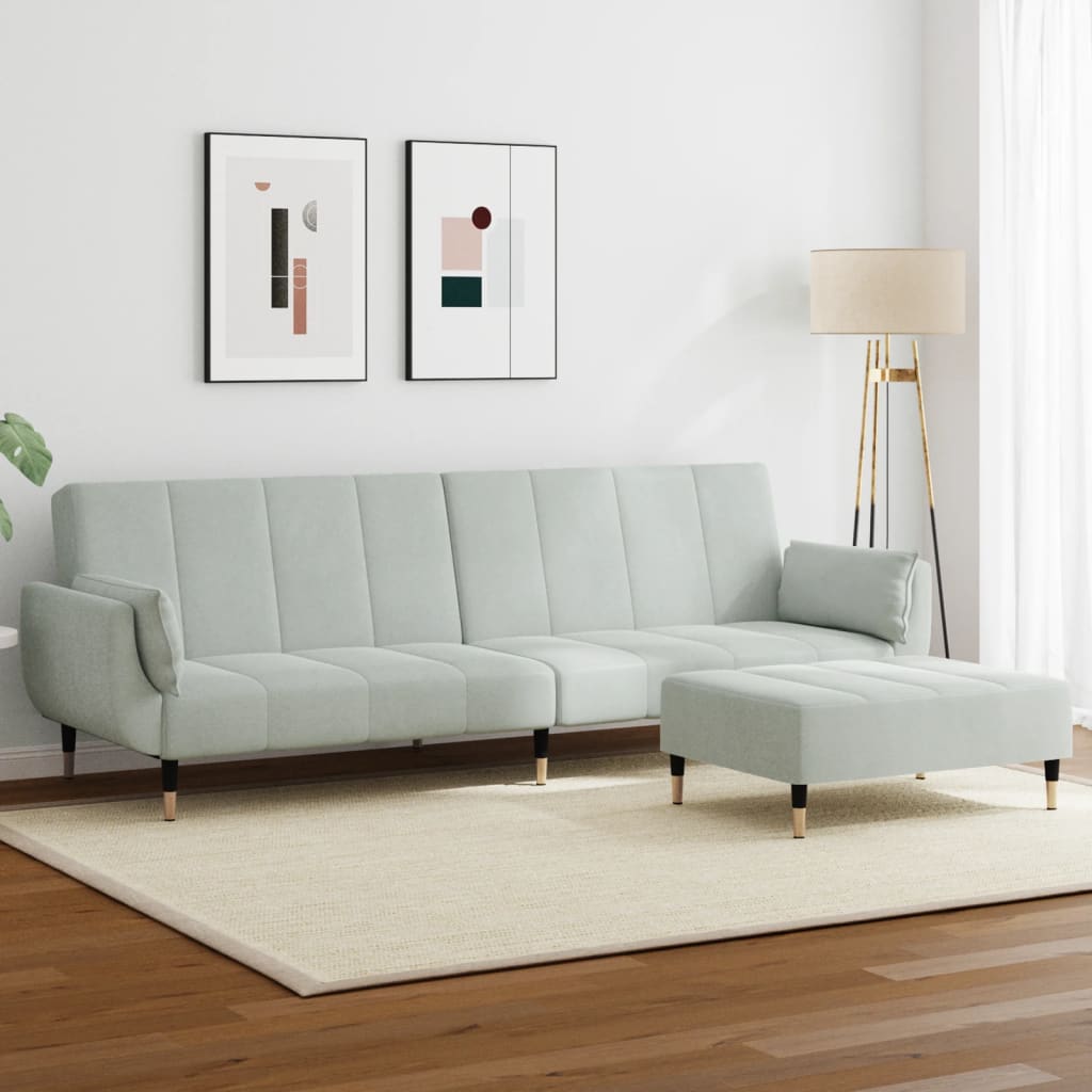 2-personers sovesofa med fodskammel velour lysegr