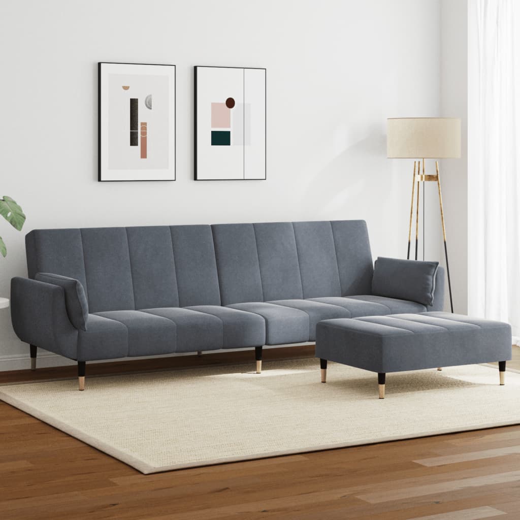 2-personers sovesofa med fodskammel velour mrkegr
