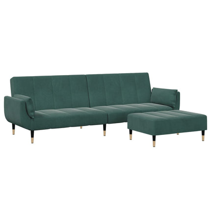 2-personers sovesofa med fodskammel velour mørkegrøn