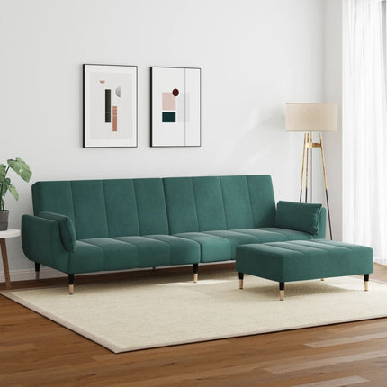 2-personers sovesofa med fodskammel velour mørkegrøn