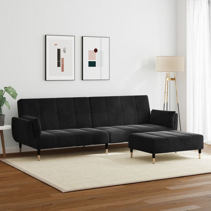 2-personers sovesofa med fodskammel velour sort
