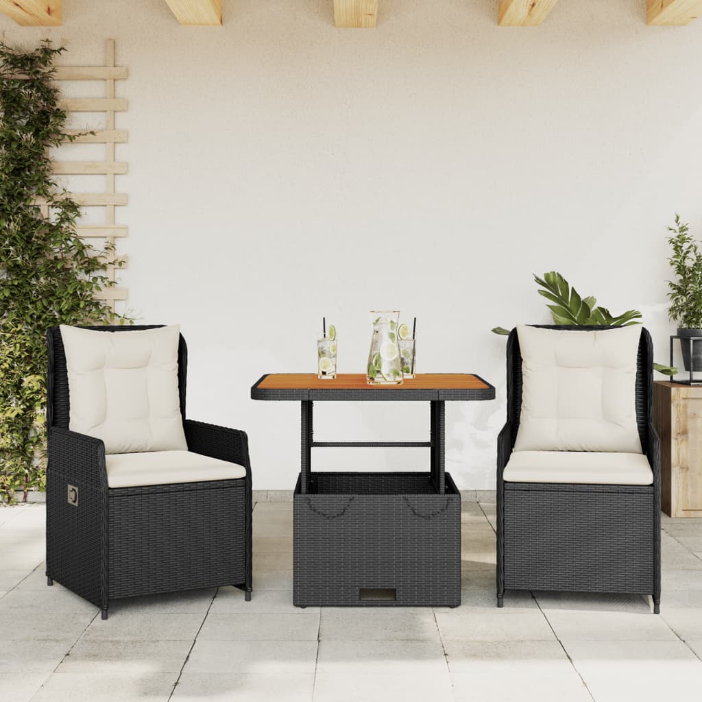 bistrost til haven 3 dele med hynder polyrattan sort