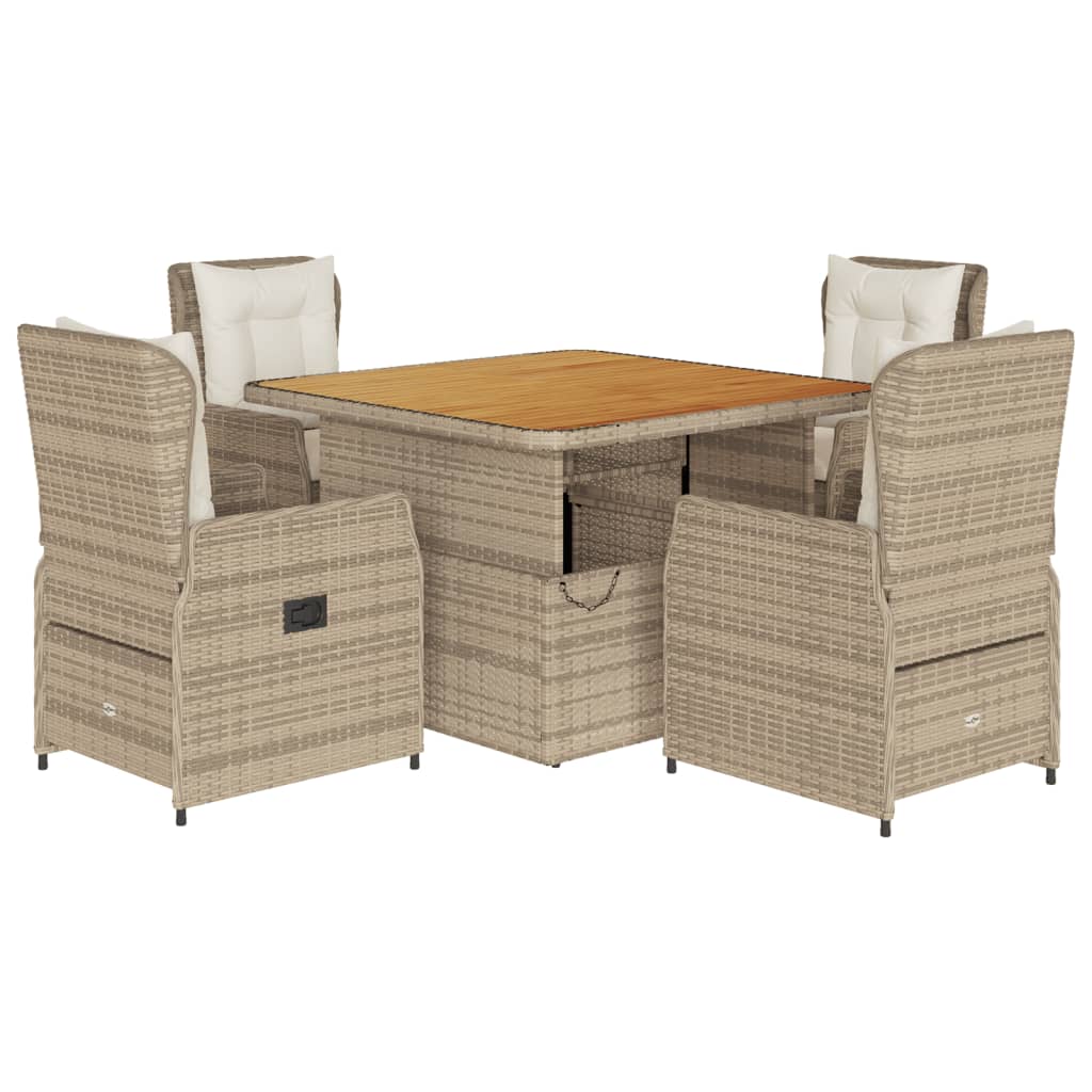 spisebordssæt til haven 5 dele med hynder polyrattan beige