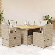 spisebordssæt til haven 5 dele med hynder polyrattan beige